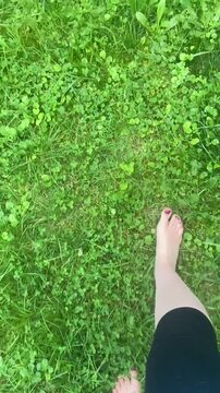 Odpoczynek na łonie natury.
Spacer bosymi stopami po trawie w letni dzień.
