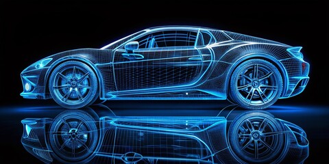 Silhouette of Car Technical Design Blueprint - Automotive Engineering Concept