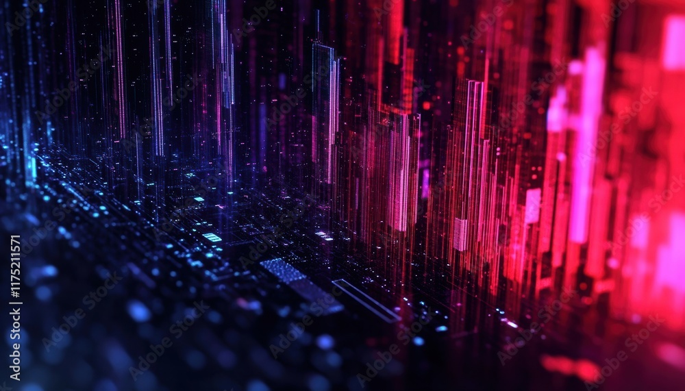 Poster vibrant abstract technology background with colorful lines and digital patterns representing data an