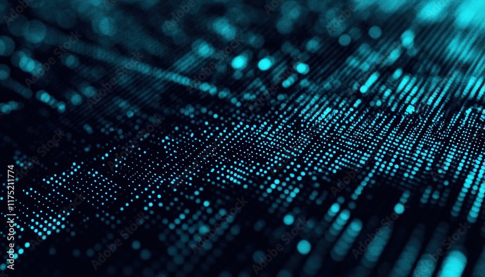 Poster abstract digital background featuring vibrant blue dots creating a mesmerizing pattern of light and 