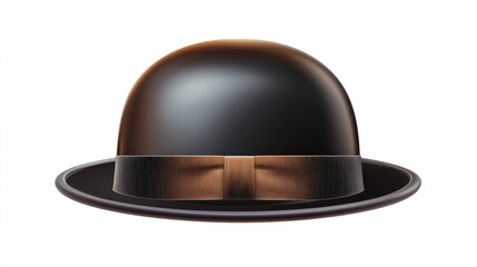 Fototapeta premium Vintage bowler hat with a sleek ribbon, resting on a seamless white background, full focus.
