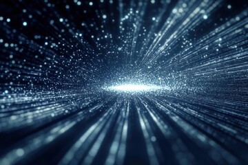 Abstract of light beams scattering in space, creating a dynamic sense of movement and depth.