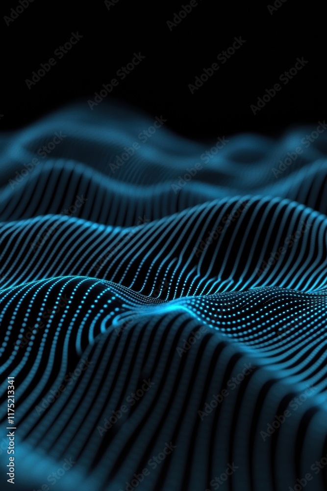 Poster abstract digital waves with glowing lines creating a mesmerizing pattern, suitable for futuristic, t