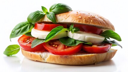 Silhouette of Delicious Mozzarella, Tomato & Basil Sandwich on White