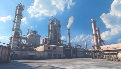 A dynamic petrochemical plant set against a clear blue sky with scattered clouds, showcasing industrial strength AI Generated