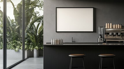Modern Coffee Shop Interior Design With Blank Frame