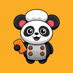 panda bear dressed as a chef-hold a phone.eps