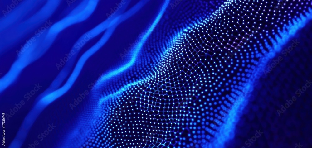 Wall mural abstract blue waves with glowing dots create a mesmerizing digital background for technology and inn