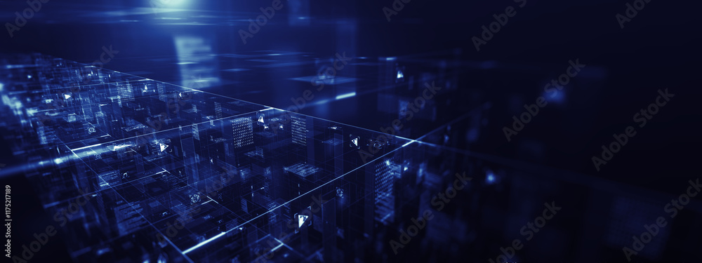 Poster big data technology background. motion of digital data flow. transferring of big data. artificial in