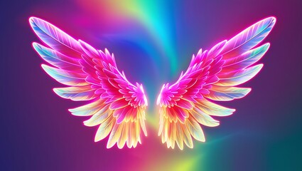 Colorful neon color glowing background with wings