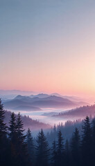 Fototapeta premium Misty Mountain morning light pink purple pastel gradient dreamy atmosphere phone wallpaper background 4k