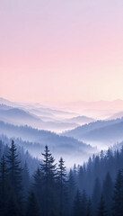 Obraz premium Misty Mountain morning light pink purple pastel gradient dreamy atmosphere phone wallpaper background 4k
