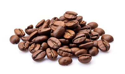 Roasted coffee beans on a white background