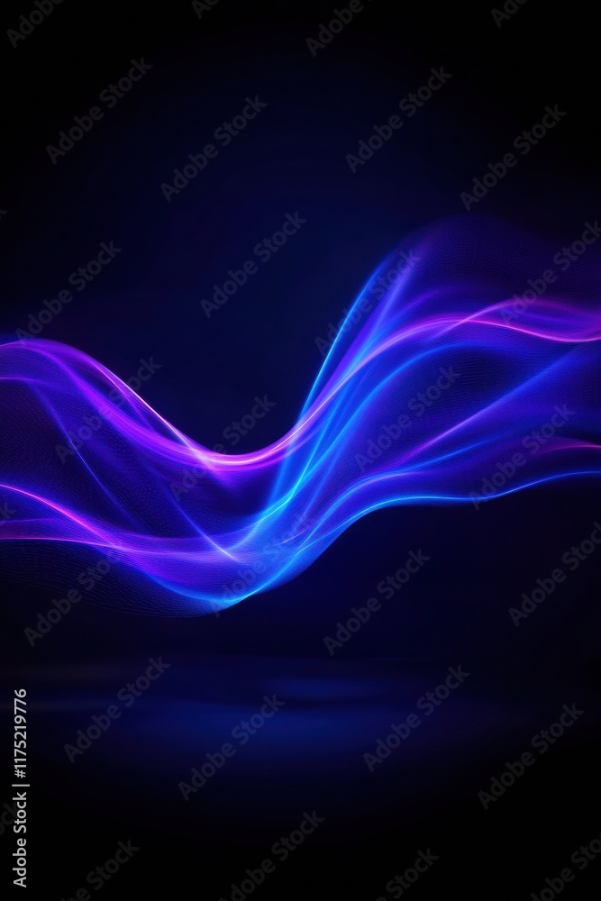 Poster Dynamic abstract waves of purple and blue light on a dark background, creating a sense of movement and energy.