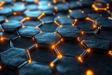 Fototapeta premium Hexagonal patterns with glowing accents create a visually striking abstract design in a high-tech setting