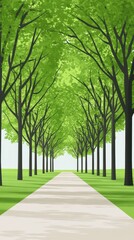 Fototapeta premium Serene Pathway Through a Lush, Verdant Tree-Lined Avenue