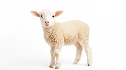 Obraz premium Adorable white lamb standing on clear white background