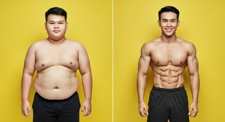 Asian male fitness transformation journey showing remarkable physical change and muscle growth