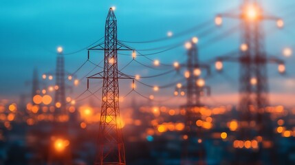 Illuminated Urban Electrical Grid Cityscape Showcasing Energy Infrastructure