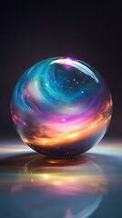 Celestial Glass Sphere: Mysteries of the Cosmos in Teal, Violet, and Gold