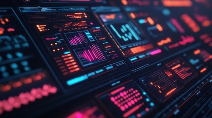 Obraz premium Futuristic Digital Workspace with Responsive Data Visualizations and Interactive Elements