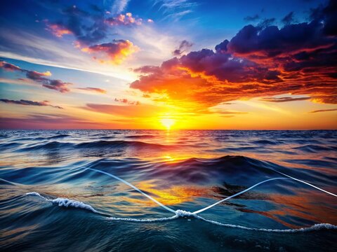 Silhouette of Spring and Neap Tides Diagram at Sunset, Ocean Coastal Scene