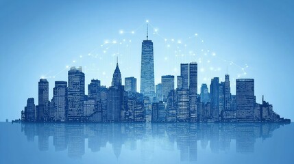 Smart City Business District with Modern Architecture and Professionals