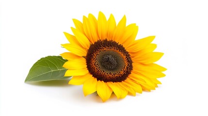 Fototapeta premium Bright Yellow Sunflower Blooming on White Background