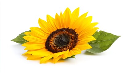 Obraz premium Bright Yellow Sunflower Blooming on a Pure White Background
