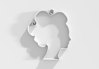 Young woman face side view icon. Elegant silhouette of a female head. Avatar profile sign. 3D render