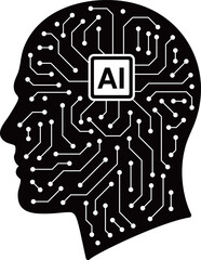 A black and white image of a brain with a computer chip in the middle