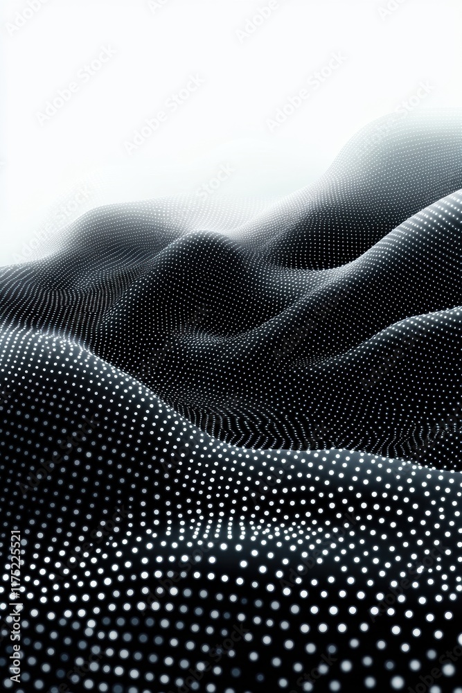 Poster abstract landscape of dotted waves, creating a stunning visual effect with depth and texture in mono