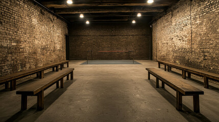 Underground Boxing Venue with Low Ceiling and Exposed Brick Walls