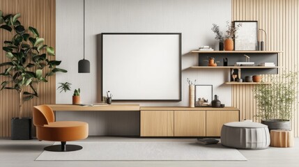 Modern Minimalist Living Room Design With Large Blank Frame