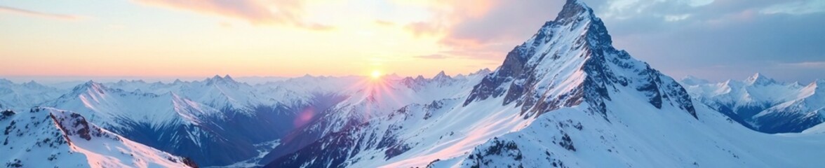Snow-capped mountain peak in morning sunlight, frozen, landscape, snow