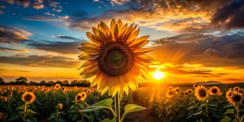 Silhouette Sunflower at Sunset - Dramatic Backlit Flower Photography