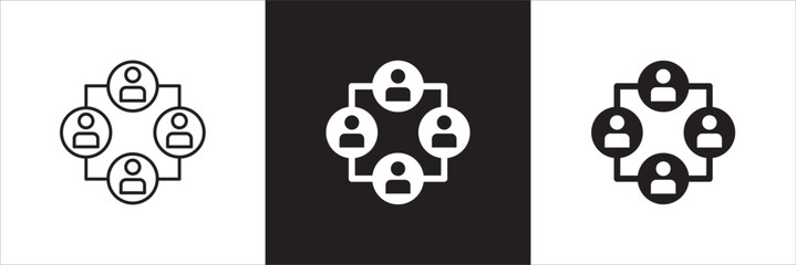 Business person network connection icon set. Icons that have meaning of relation, community, management, partner, social, interaction, communication. Vector icon design in thin line and flat design.