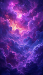 Obraz premium Purple light-colored gradient mystical sky with clouds and stars phone background wallpaper 4k