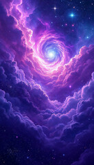 Purple light-colored gradient mystical sky with clouds and stars phone background wallpaper 4k