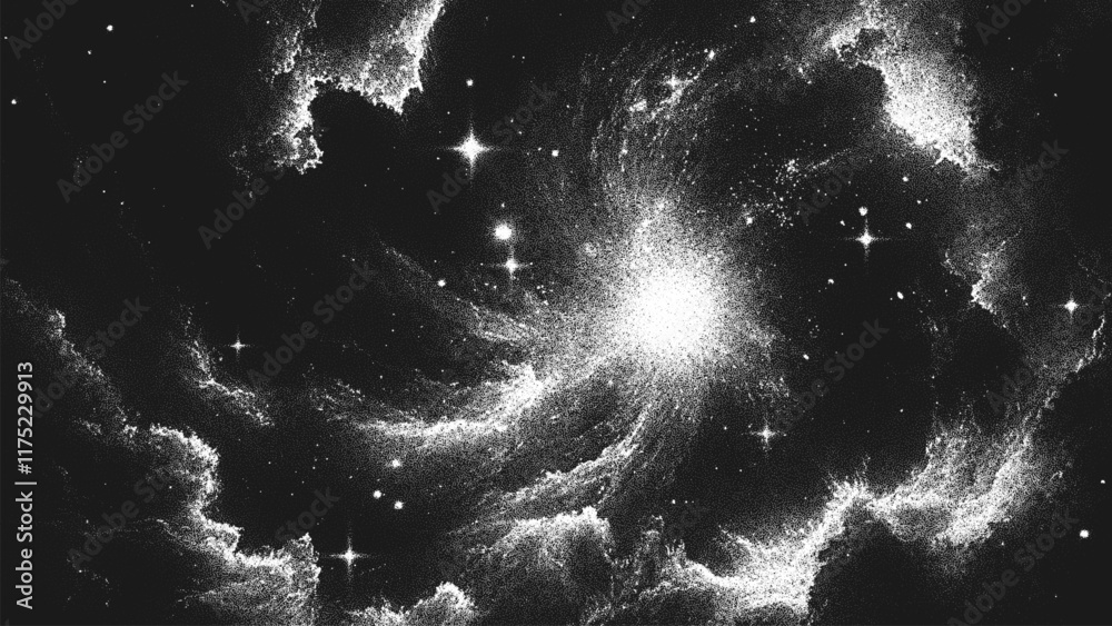 Leinwandbilder deep space scene background in stippling style with amazing huge nebula and glowing stars cluster in
