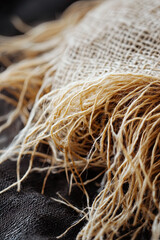 Close-up of a burlap fabric with coarse threads, ideal for rustic designs