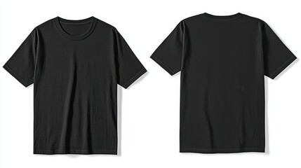 Plain black t-shirt mockup showcasing front and back views, perfect for fashion design and branding projects.