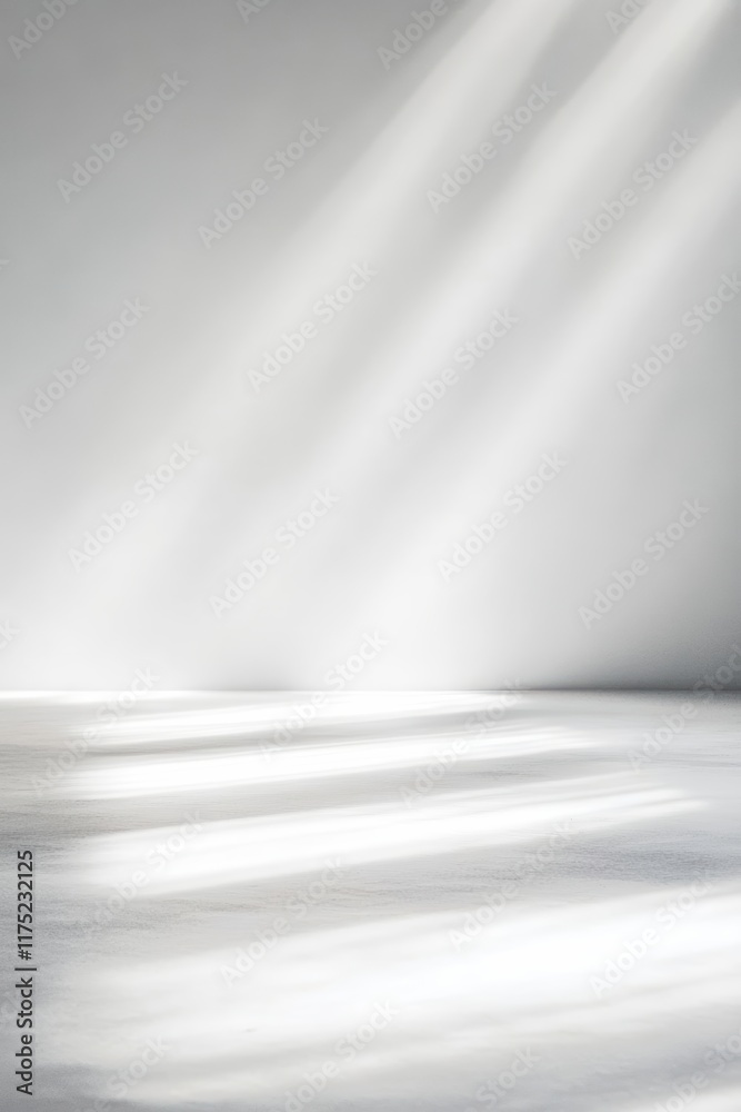 Poster minimalist scene featuring soft light rays illuminating an empty space, ideal for artistic backgroun