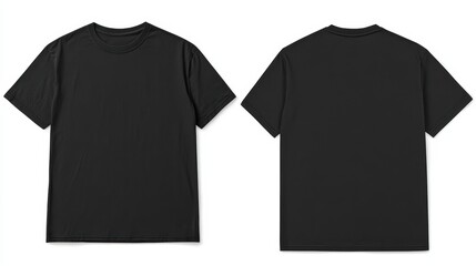 Black t-shirt displayed from front and back, ideal for clothing mockups, fashion designs, and promotional materials.