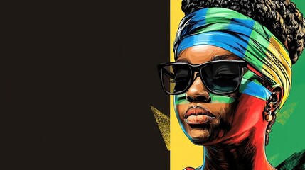 Black History Month honors heritage culture civil rights and activism. Stylish Woman with Sunglasses and Colorful Headscarf Art