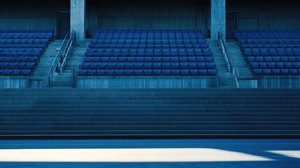 Naklejka premium Empty Stadium Seats And Concrete Steps Awaiting Spectators