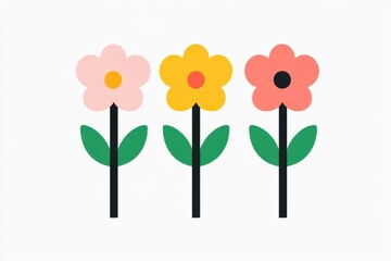 Bright and cheerful flowers in a minimalist style, perfect for adding a touch of color and joy to any design.