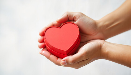 Obraz premium Man hands presenting heart-shaped box, symbol of love and affection