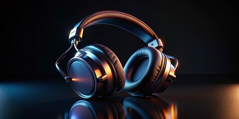 Fototapeta premium Sleek Black Headphones, Low Light Studio Shot