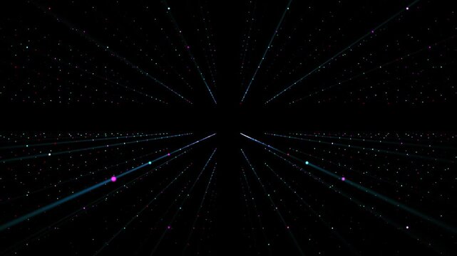 dynamic, multi-colored backdrop with luminous particles against a dark bg fly or float form array of glitter, creating a truly memorable visual experience. Motion graphics glow. 